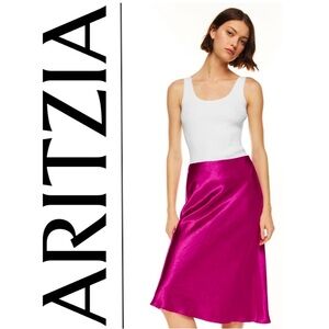 ARITZIA Slip Satin Pink Midi Skirt - Size: 2